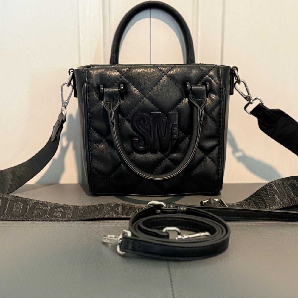 Steve Madden Faux Leather Mini Box Tote - Black